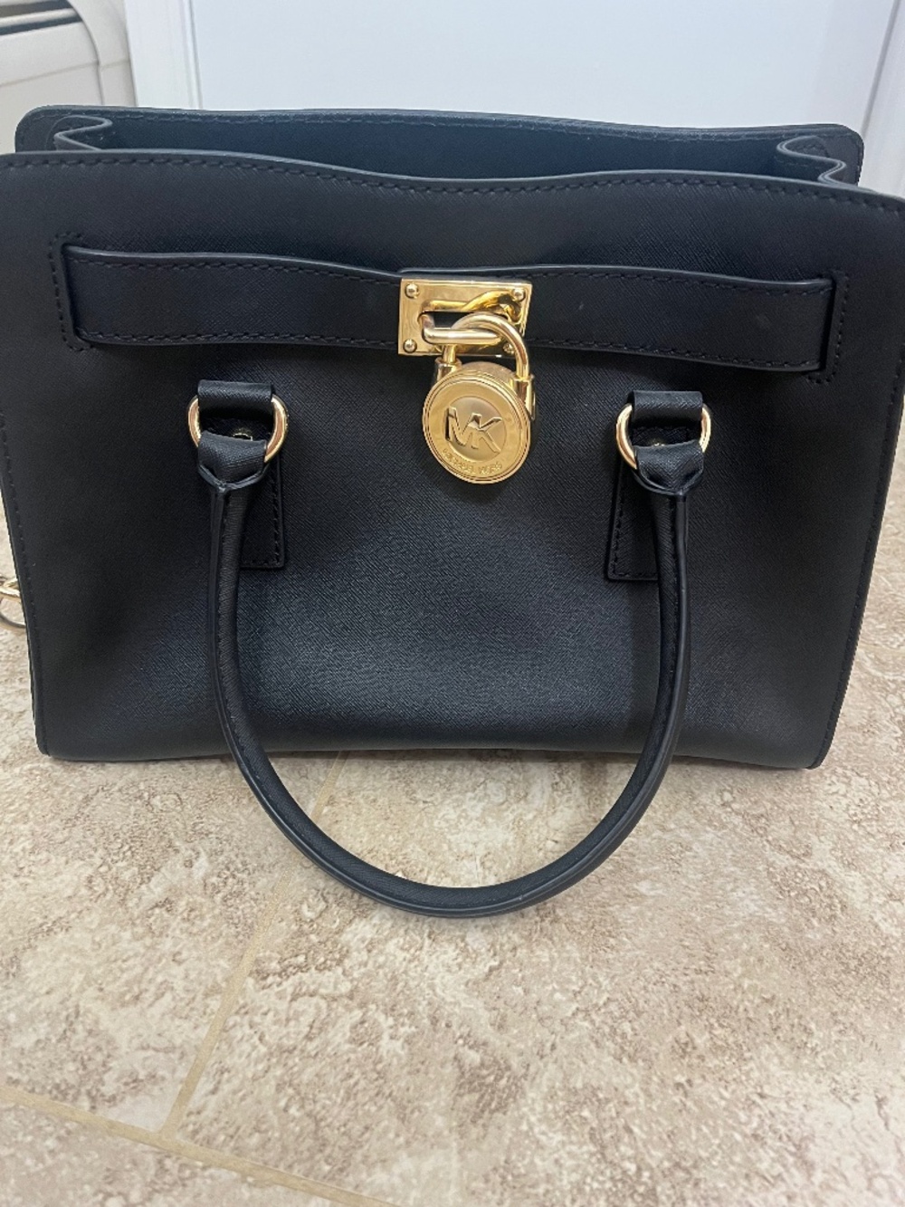 Michael Kors Black Leather Satchel with Gold Hardware